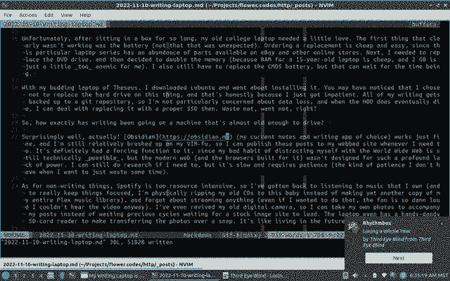 Desktop screenshot, showing an open terminal and this article in progress